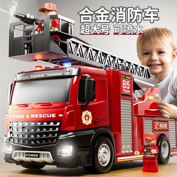 Storytelling fire truck, large children's inertial sound and light spray water lift, water supply ladder, project toy car wholesale