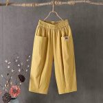 Cotton linen cropped pants women's summer loose plus size linen elastic waist small foot harem pants versatile slacks 8207 - Image 3
