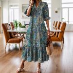 2025 Spring/Summer New European and American Amazon Independent Site WISH Cross-border Women's Print V-Neck Plus Size Dress - Image 4