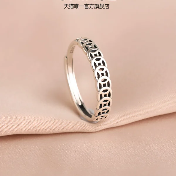 s925 sterling silver retro ring female lucky money gathering coin personality design simple niche opening transfer ring tide