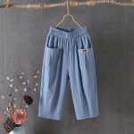 Cotton linen cropped pants women's summer loose plus size linen elastic waist small foot harem pants versatile slacks 8207 - Image 2