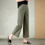 Pure cotton nine-point wide-leg pants for women, 2025 summer new loose slimming casual pants, thin high-waisted khaki pants - Image 3
