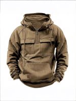 Cross-border autumn and winter new men's hooded solid color sweatshirt European and American youth sports multi-pocket patch sweatshirt jacket - Image 4