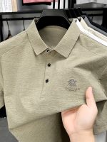 Mulberry silk short-sleeve T-shirt for men, with a turn-down collar, summer high-end men's loose, sweat-absorbing, breathable, trendy quick-dry poIo shirt