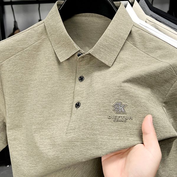 Mulberry silk short-sleeve T-shirt for men, with a turn-down collar, summer high-end men's loose, sweat-absorbing, breathable, trendy quick-dry poIo shirt
