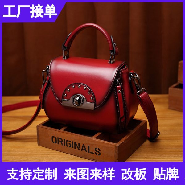 Women's small round bag internet celebrity crossbody phone bag, mature and elegant handbag, cross-border dropshipping genuine leather