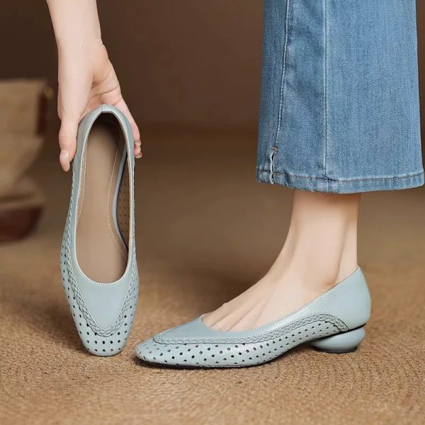 Super Cool Ultra-Soft French Flats, Versatile Hollow-Out Breathable 2026 New Chunky Heel, Plus Size Women's Shoes