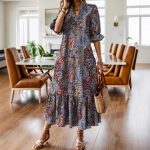 2025 Spring/Summer New European and American Amazon Independent Site WISH Cross-border Women's Print V-Neck Plus Size Dress - Image 2